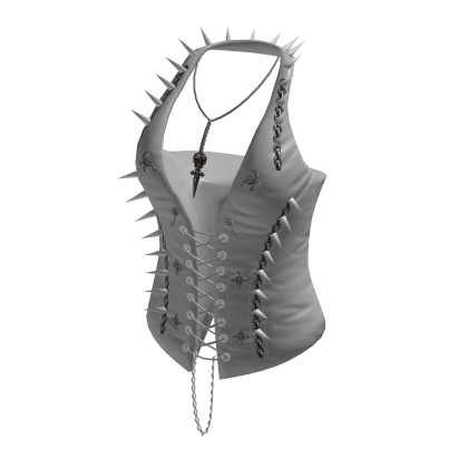 Spiked Lace Up Halter Corset (White)