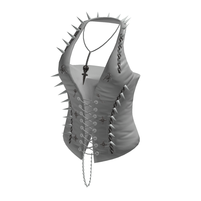 Spiked Lace Up Halter Corset (White)