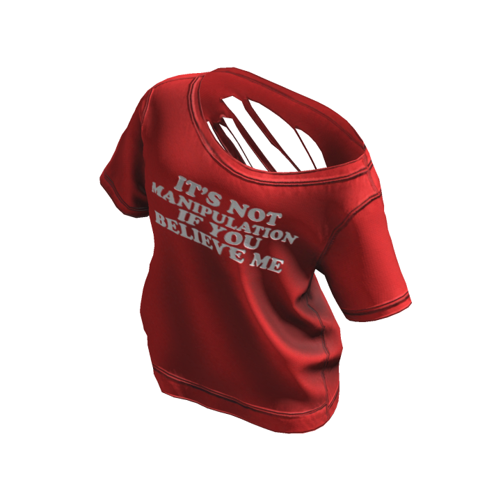 Y2K Red Off-Shoulder Ripped Tee (Manipulation)