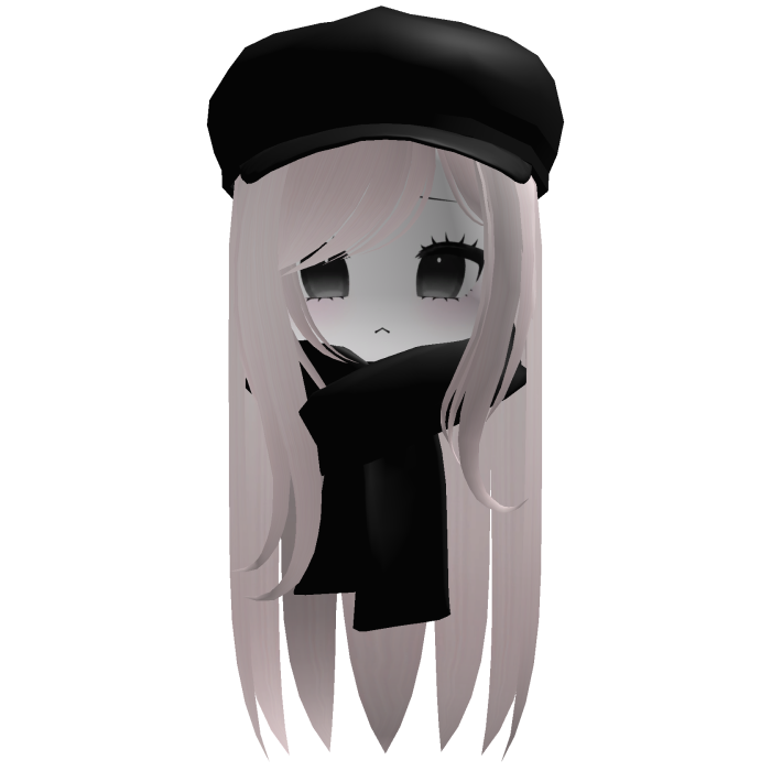 Cozy Cute Fall Girl Pink Hair w/ Black Cap Scarf