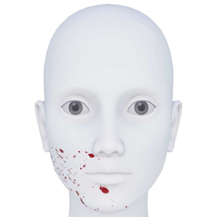 Red Splatter Paint on Right Side of Face