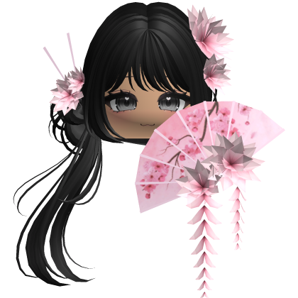 Side Ponytail w/ Cherry Blossoms & Fan