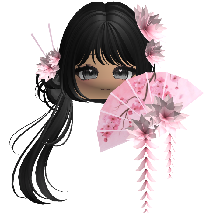 Side Ponytail w/ Cherry Blossoms & Fan