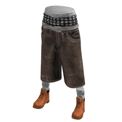  Brown Sagging Baggy Denim Shorts w/ Boots