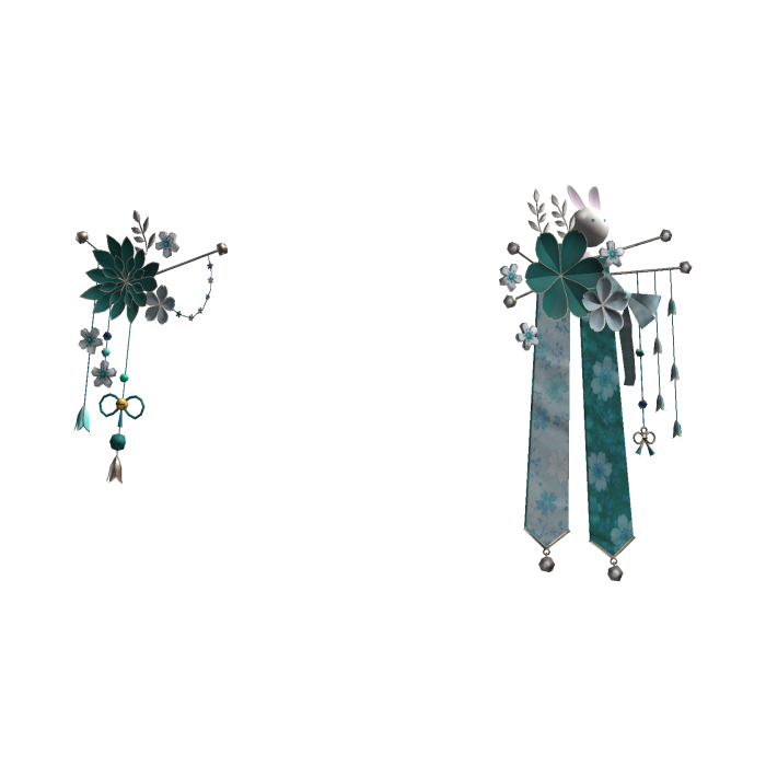 Cyan & Silver Japanese Kanzashi Flower Hairclips
