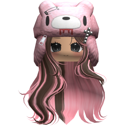 Fuzzy Bear Ushanka Flowy Long Hair (Brown&Pink)