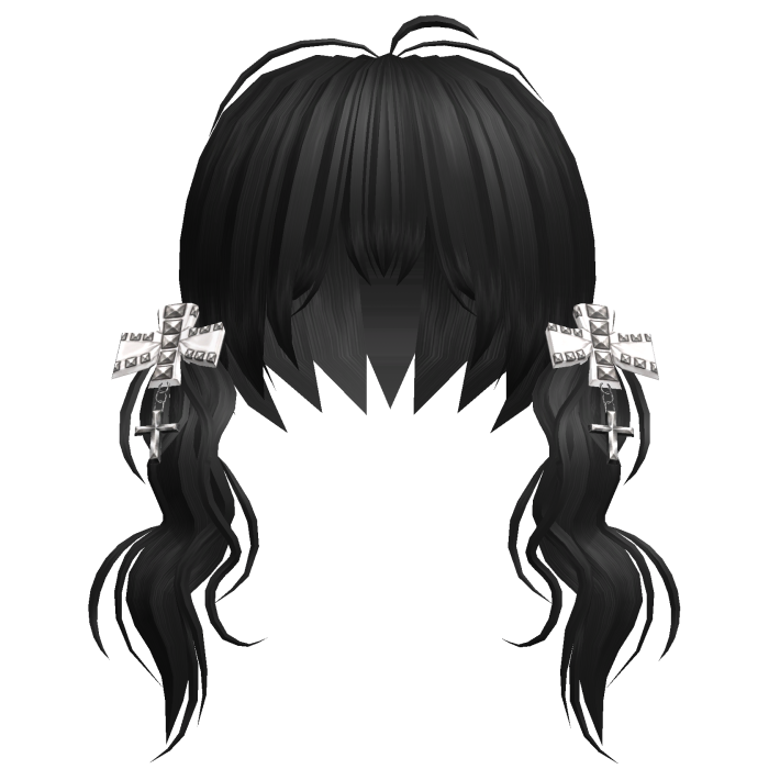 Black Vkei Girl Twin Tails w White Studded Bows