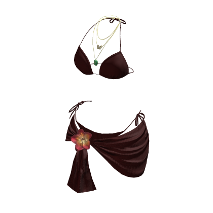y2k Flower Bikini Wrap w Necklace (Red) thumbnail
