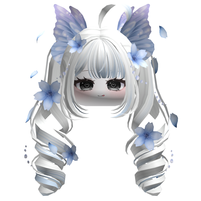 Mystical Sakura Petal Pigtails (White&Blue)