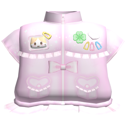 ♡ kawaii ruffled light pink jacket w kitty badge