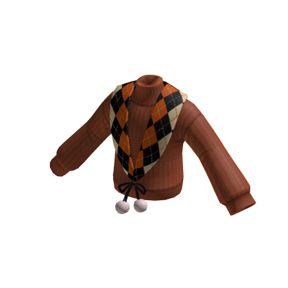 ✨TurtleNeck Plaid Scarf Collar Sweater Toffee thumbnail