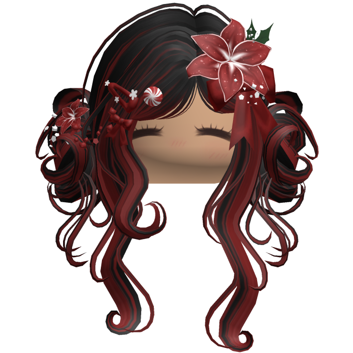 ♡ Christmas Flowery Twin Buns (Black & Red)