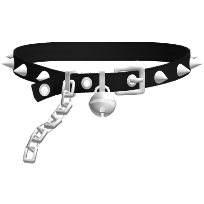 cute spiked collar w/ bell and leash in black 3.0 Roblox item