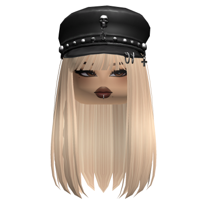 Cute Gothic Punk Girl Hair w/ Skull Beret Roblox item