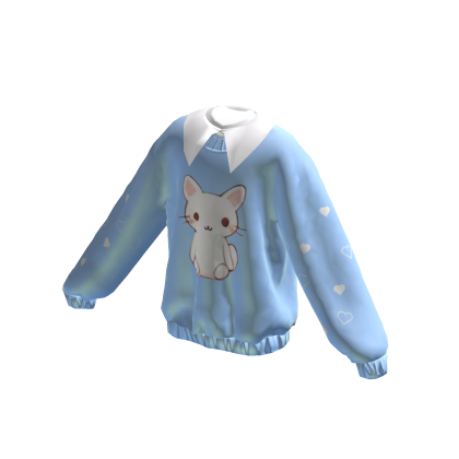 Cute Cat Collared Blue Sweater thumbnail
