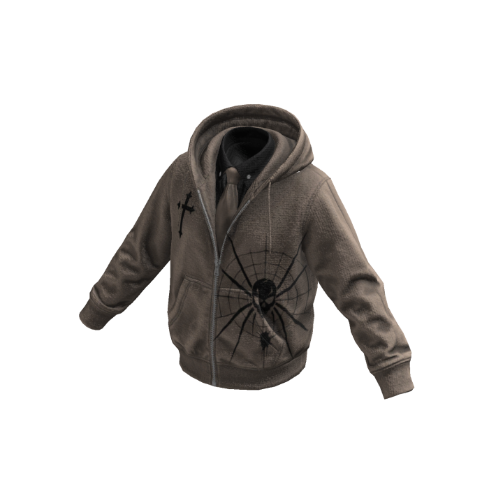 Tan Spiderweb Skull Hoodie w/ Tie