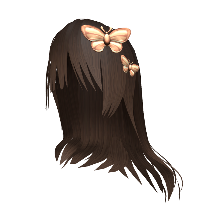 Cute Long Anime Hair W Golden Butterflies (Brown)