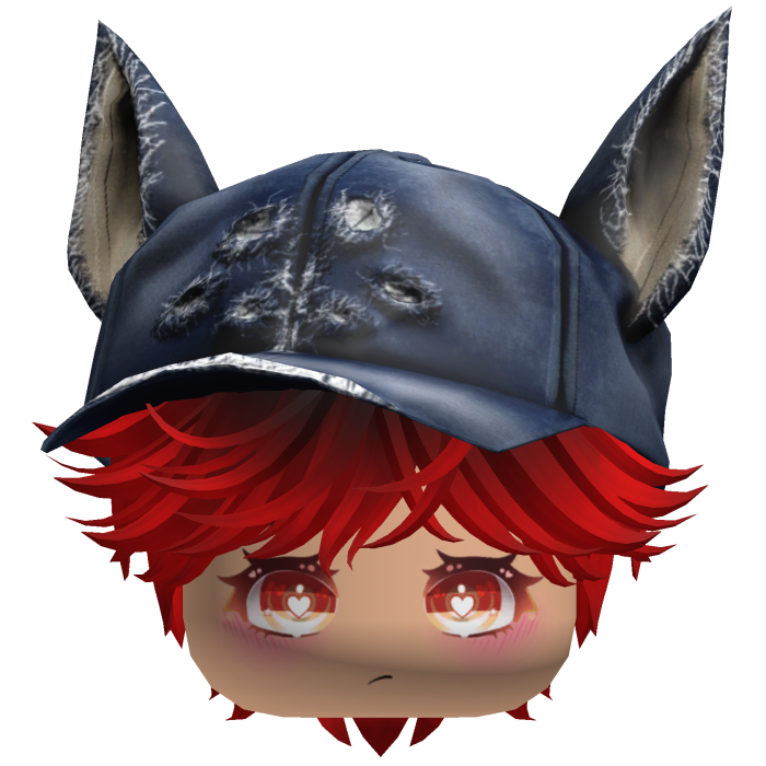 Cute Black and Red hair with a Y2K cat hat anime