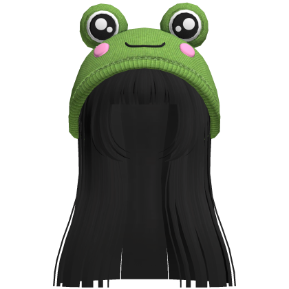 Frog Hat with Long Black Hair Roblox item