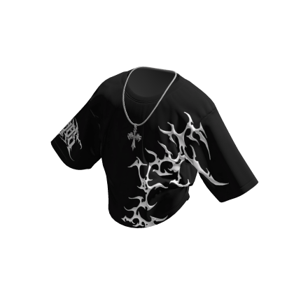 Black/White Cybersigil Shirt w/ Silver Cross Chain