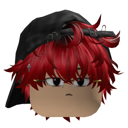 Red Split Emo Y2K Hair with Cap