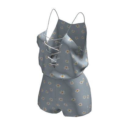 Lace‑Up Cami Romper Blue Floral [JEYS] thumbnail