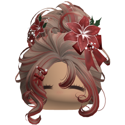 ♡ Christmas Flowery Bun Updo (Brown & Red)