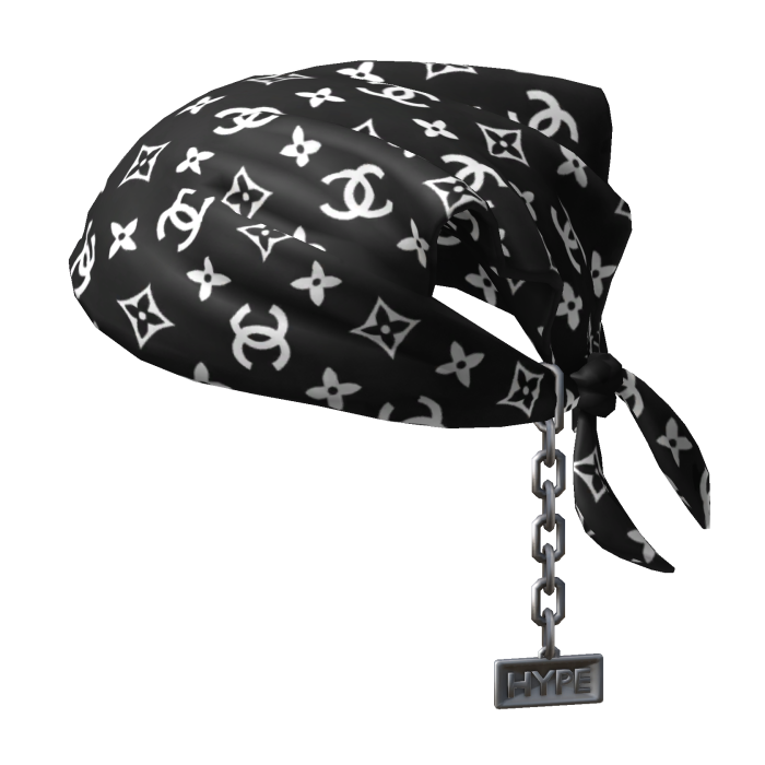 Tied Black & White CC Bandana Hat with Chain 