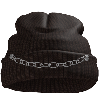 Brown Worn Beanie with Chain