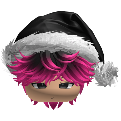 Messy Fluffy Black and pink Hair a Santa Hat Y2k Roblox item