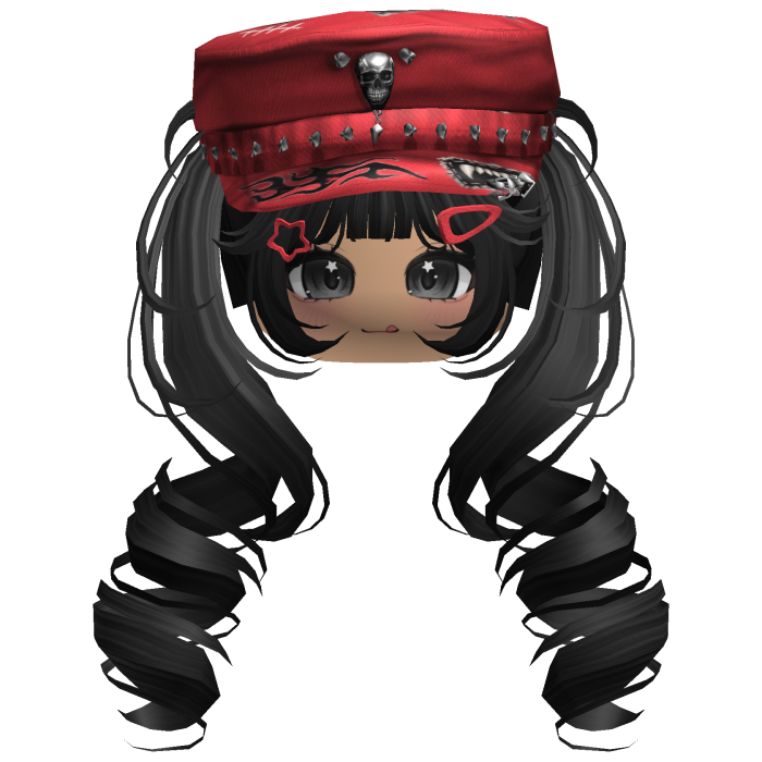 Black Skull Y2K Cap Twirly Hair