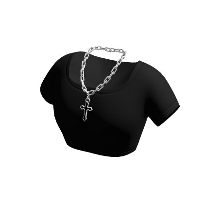 Black Crop Top w/ Silver Cross Necklace