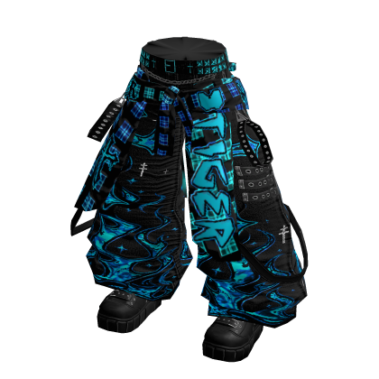 Blue Cyber Baggy Jeans & Flannel