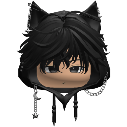 Cute Black Emo hair Y2K cat-ear hoodie anime Roblox item
