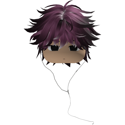 Y2K emo boy with headphones, black and purple hair