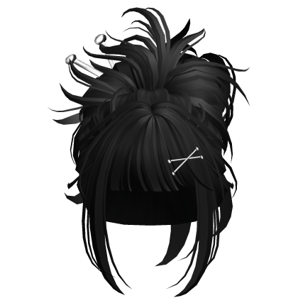 Black Messy Wavy Emo Bun w/ Metal Pins Roblox item