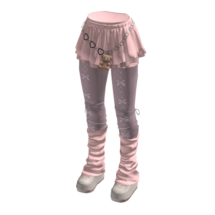 Kawaii Bow Skirt Leggings w/ Leg Warmers (Pink)