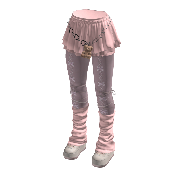 Kawaii Bow Skirt Leggings w/ Leg Warmers (Pink)