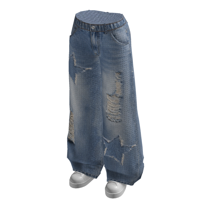 Distressed Wide Leg Jeans (Blue)