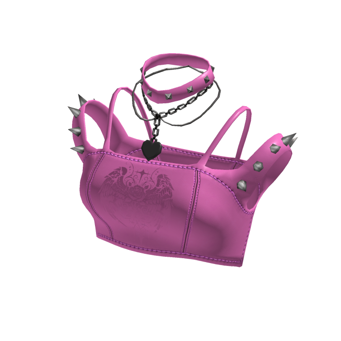 Pink Punk Spiked Leather Crop Top[MetaMuse]