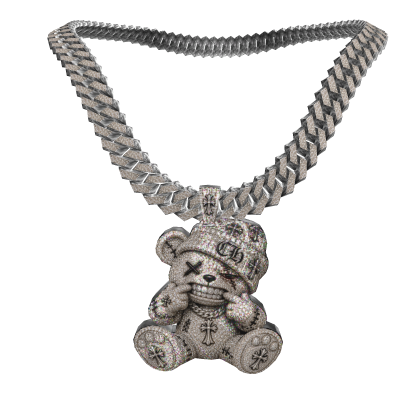 4.0 iced out silver chrome bear chain *ANIMATED*