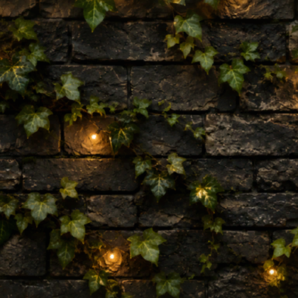 Dark Ivy Brick Wall Fairy Lights Cozy Background