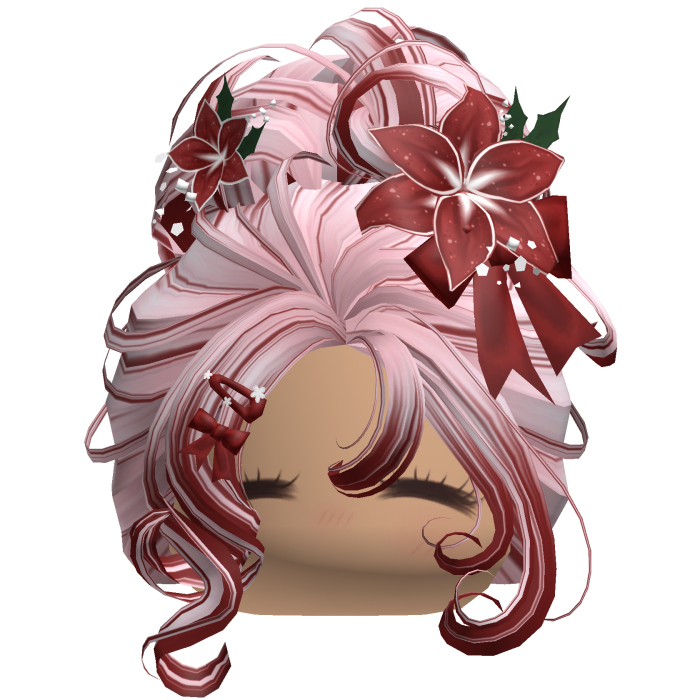 ♡ Christmas Flowery Bun Updo (Pink & Red)