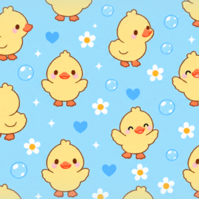 Cute Kawaii Duck Blue Bubble Yellow Background