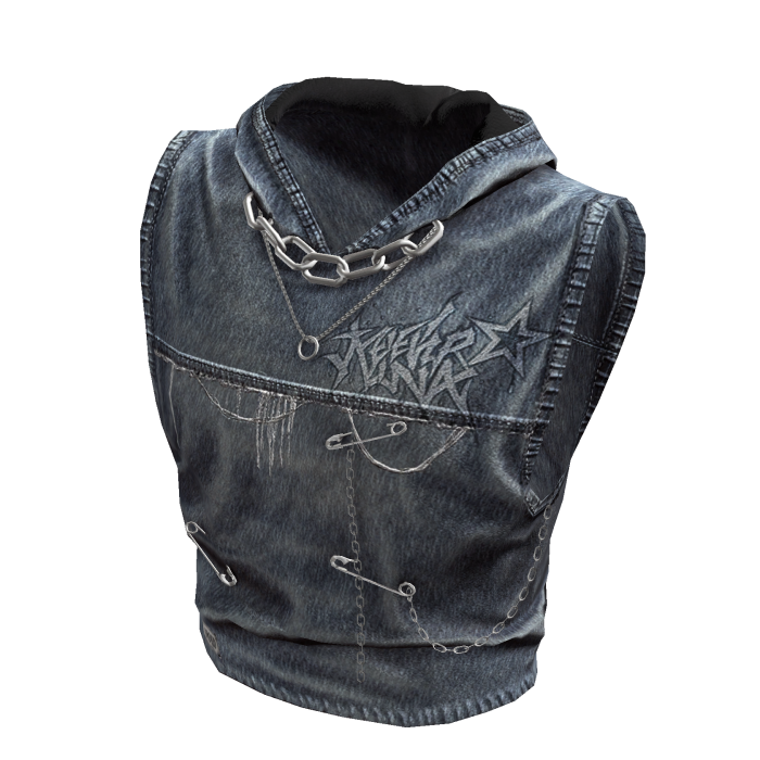 Chain Hooded Denim Tank Top (Blue)