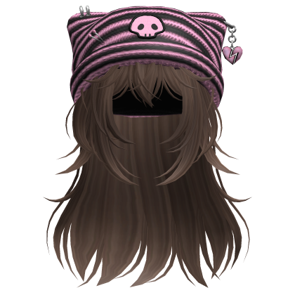 Emo Kawaii Skull Beanie W/ Wolfcut Brown V2