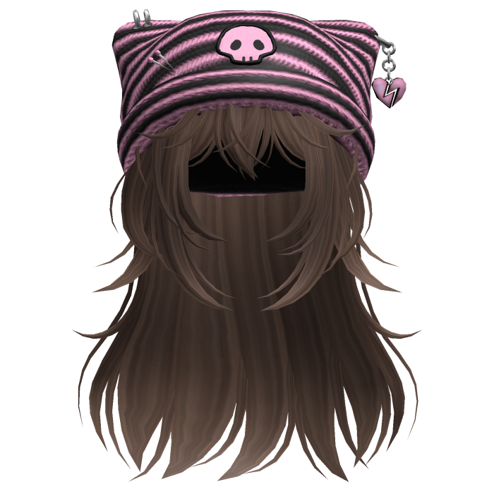 Emo Kawaii Skull Beanie W/ Wolfcut Brown V2