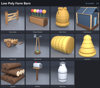 Low Poly Farm Barn Silo Windmill Tractor x42 preview 2