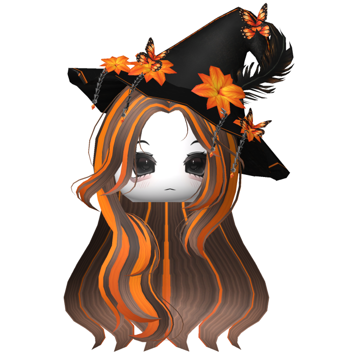 Straight Hair w/ Halloween Witch Hat Brown Orange