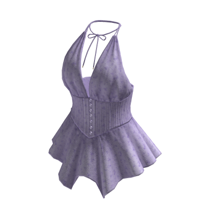 Floral Halter Corset Peplum Top (Purple)
